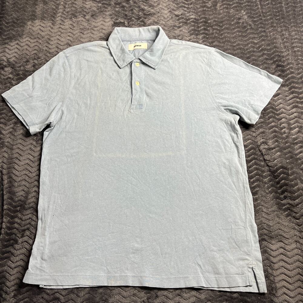 Buck Mason Shirt Mens Large Blue Indigo Dipped Cotton Polo Short Sleeve